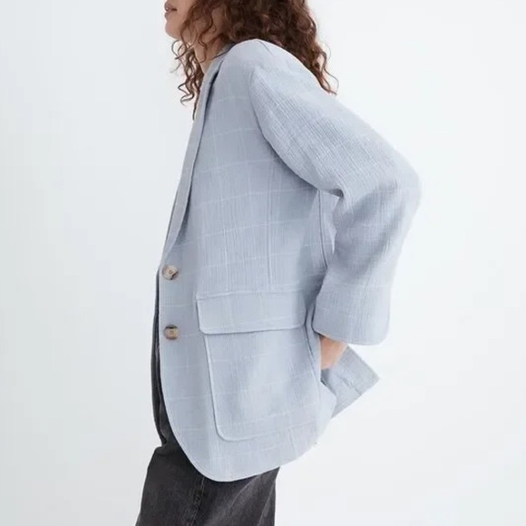 Madewell Larsen Linen Blend Relaxed Windowpane Blazer - Picture 2 of 13